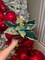 Emerald Green and Gold Velvet Poinsettia Christmas Flower Stem Spray 13'' Set of 3